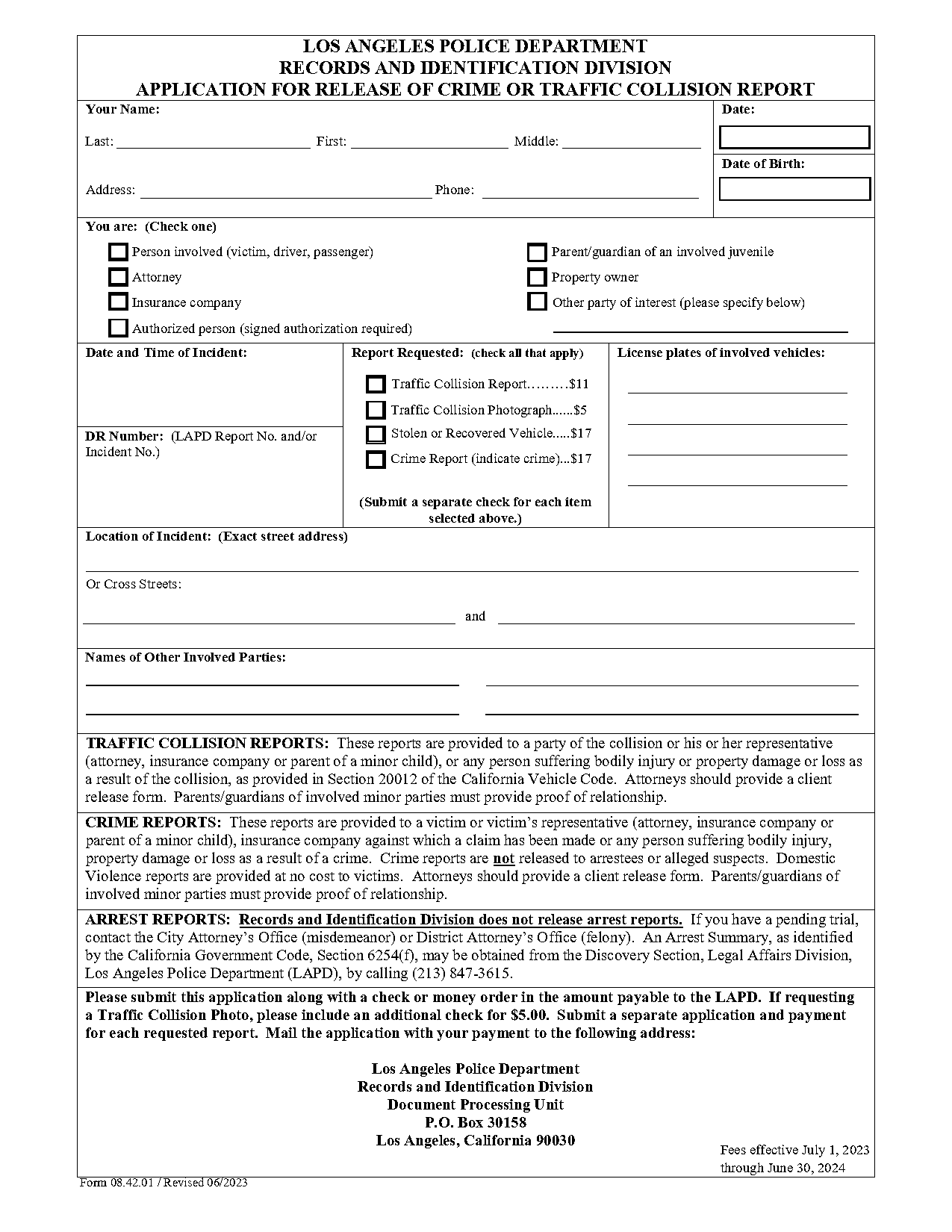 traffic collision report request form