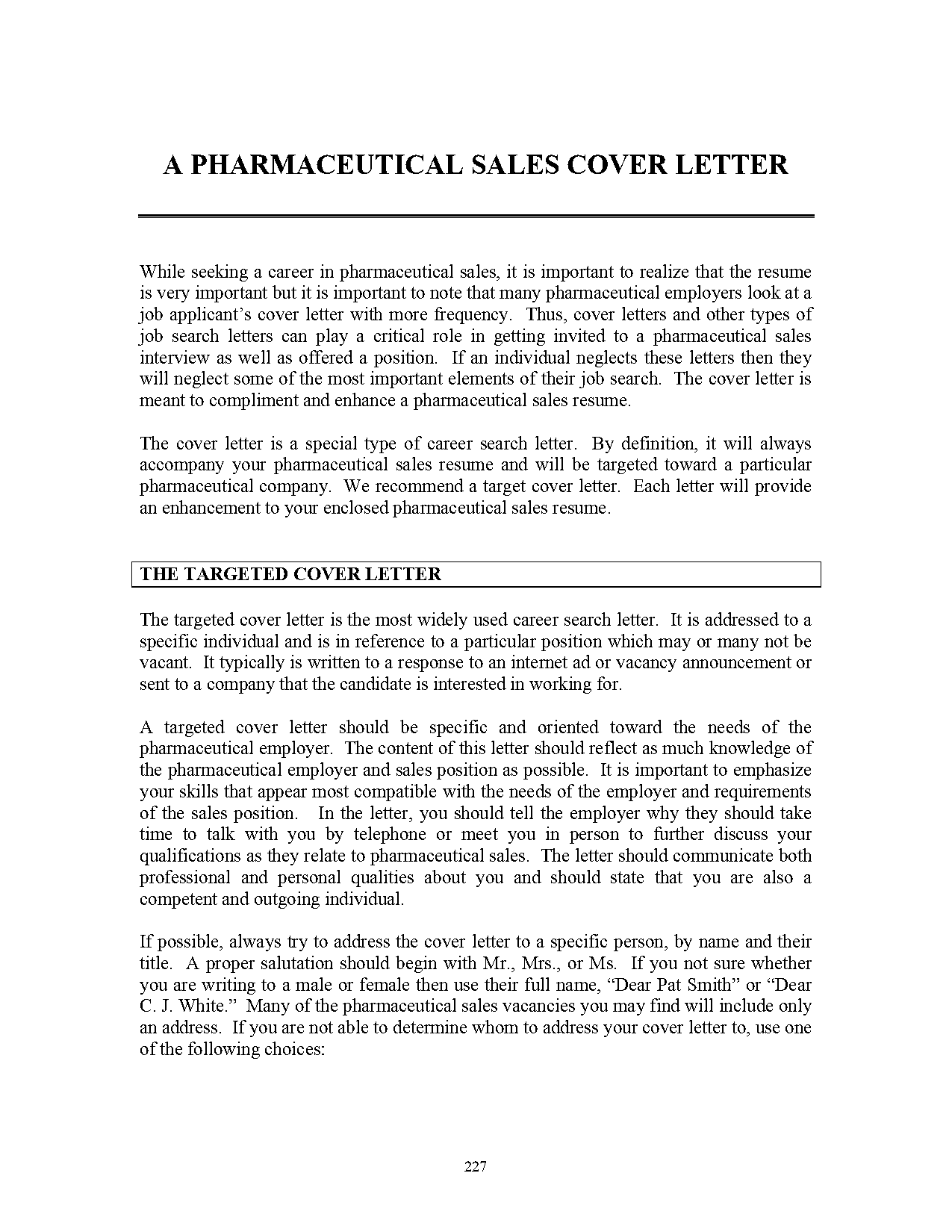 sample cover letter for resume pharmaceutical sales