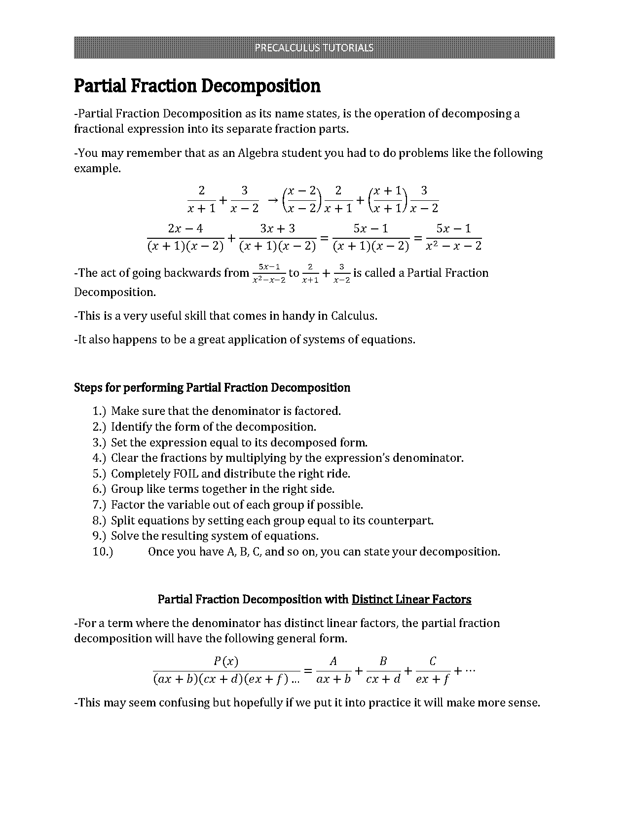 partial fractions worksheet pdf