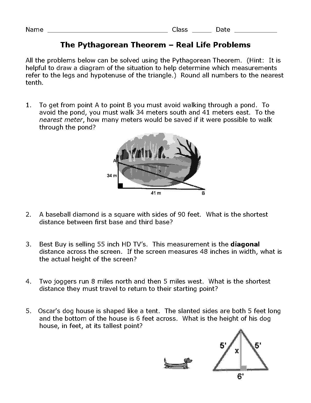 real world pythagorean problems worksheet pdf