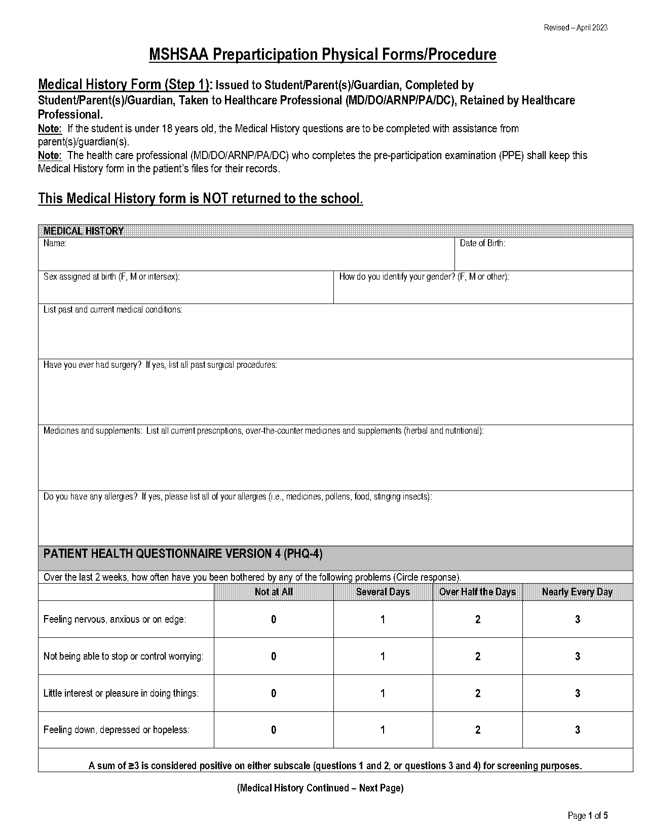 illinois high school athletic association physical form