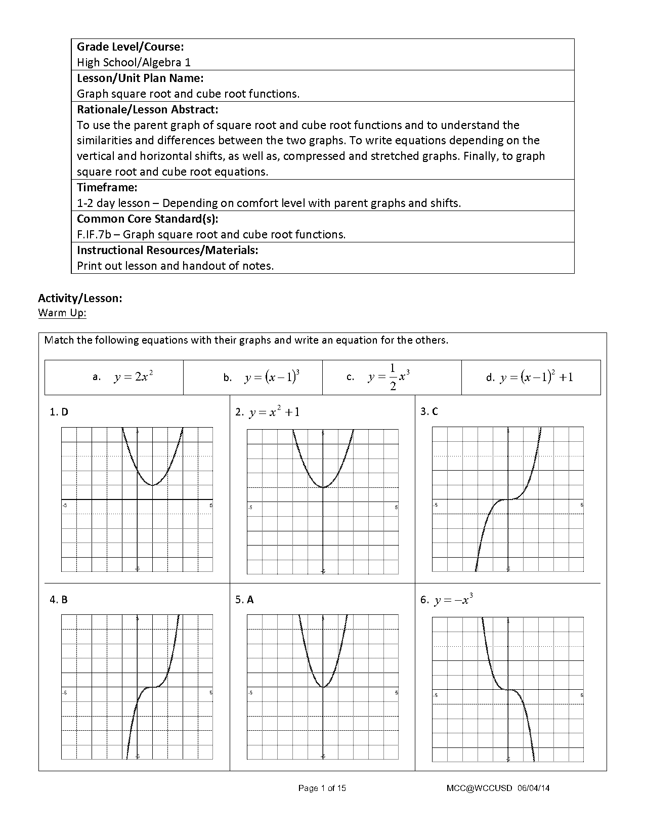 the cube root function worksheet