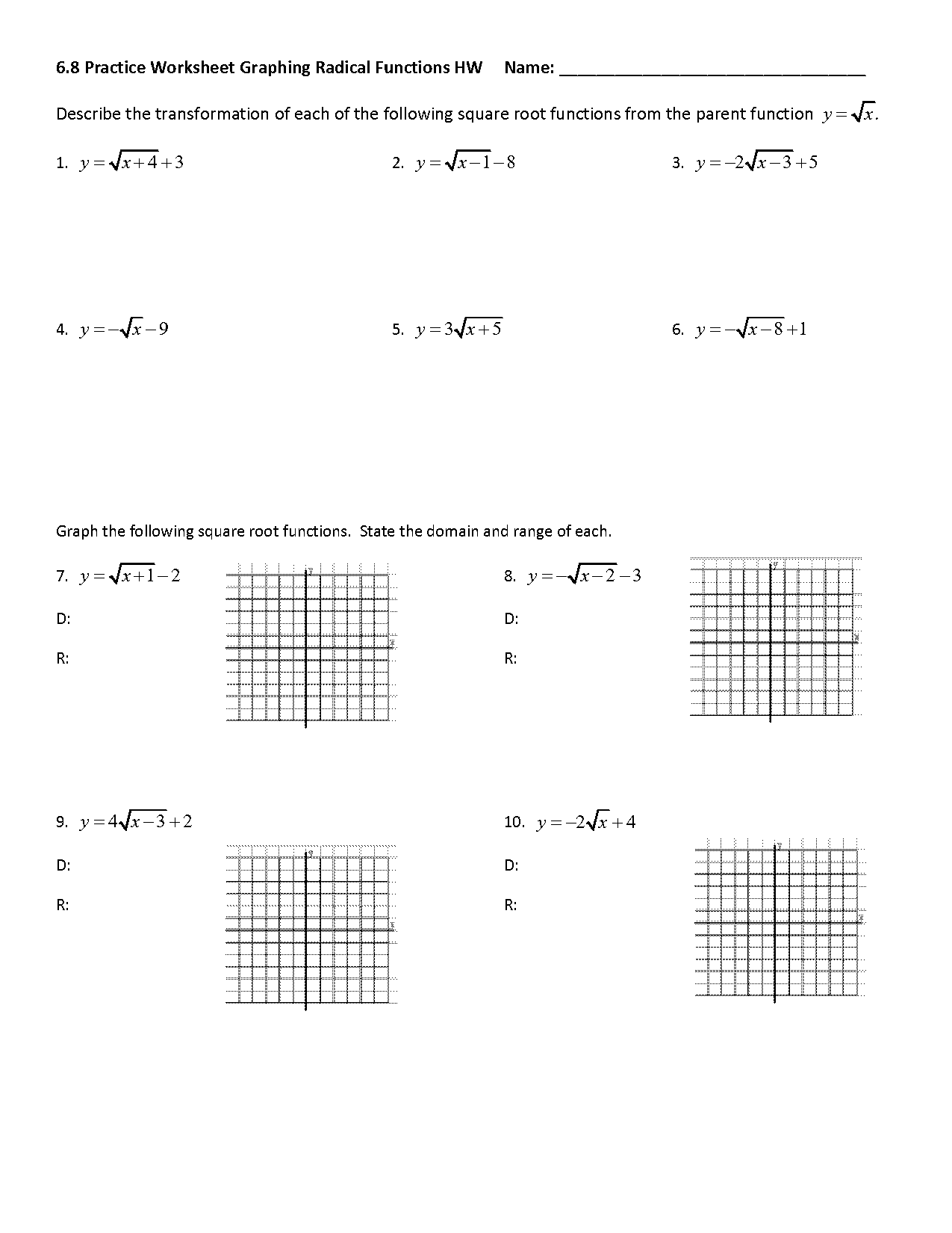 the cube root function worksheet