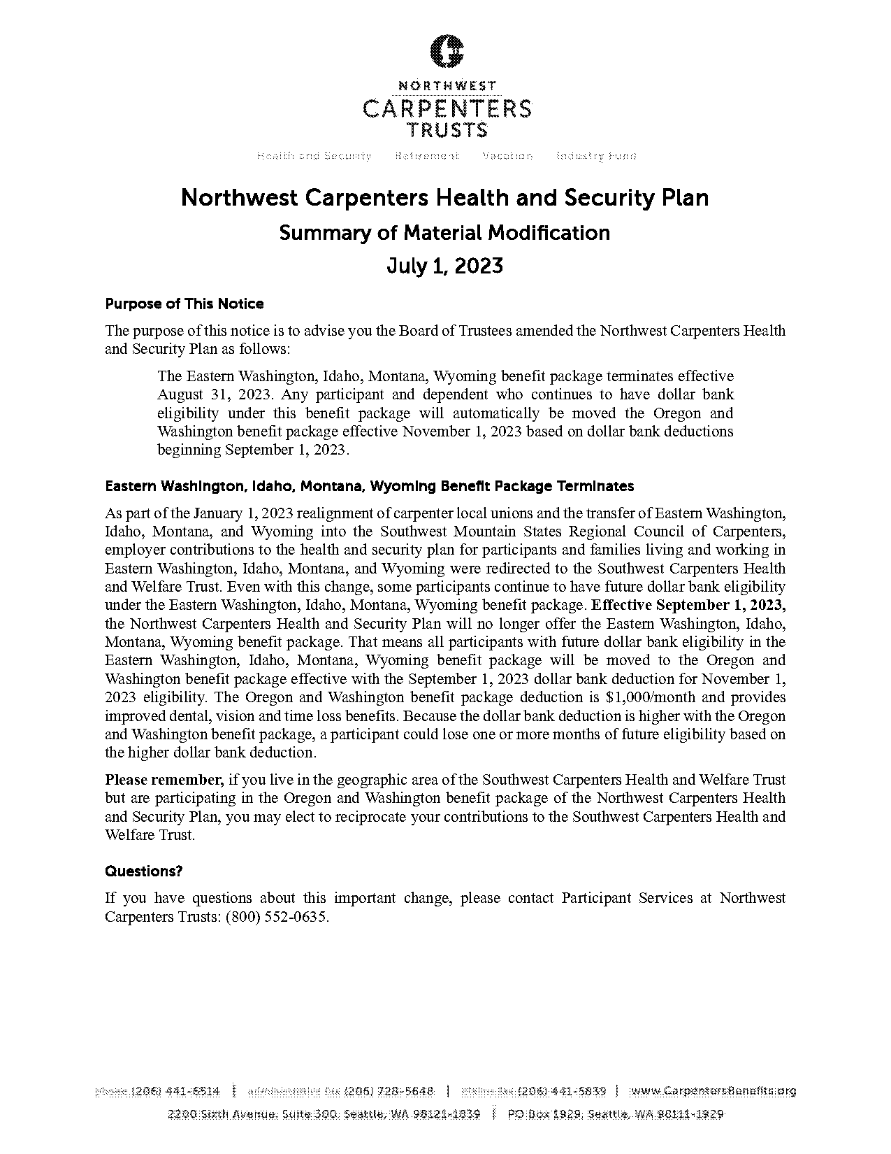 carpenters health and security plan of western washington