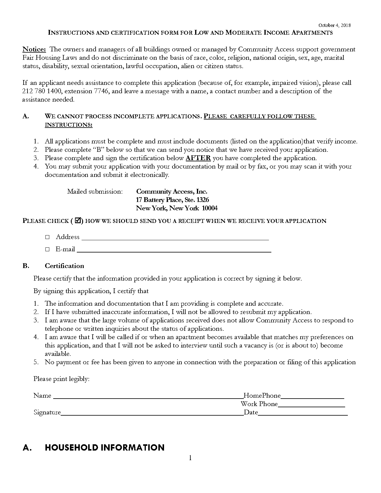 access to housing application form