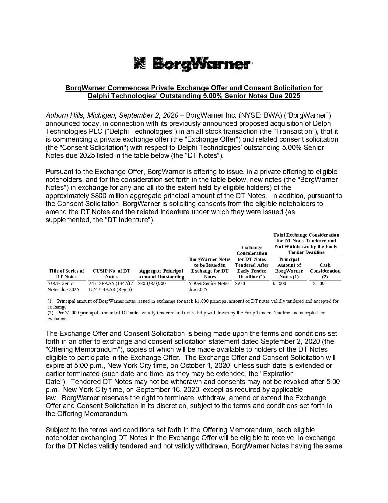 delphi borgwarner press release