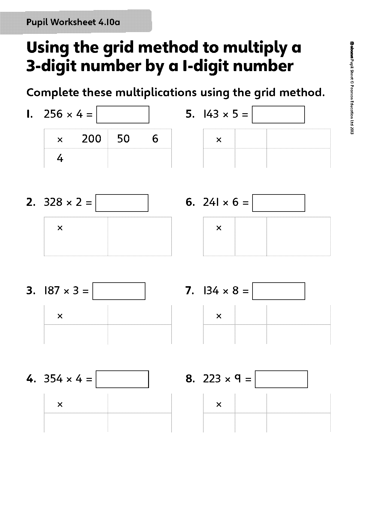 grid method of multiplication worksheets