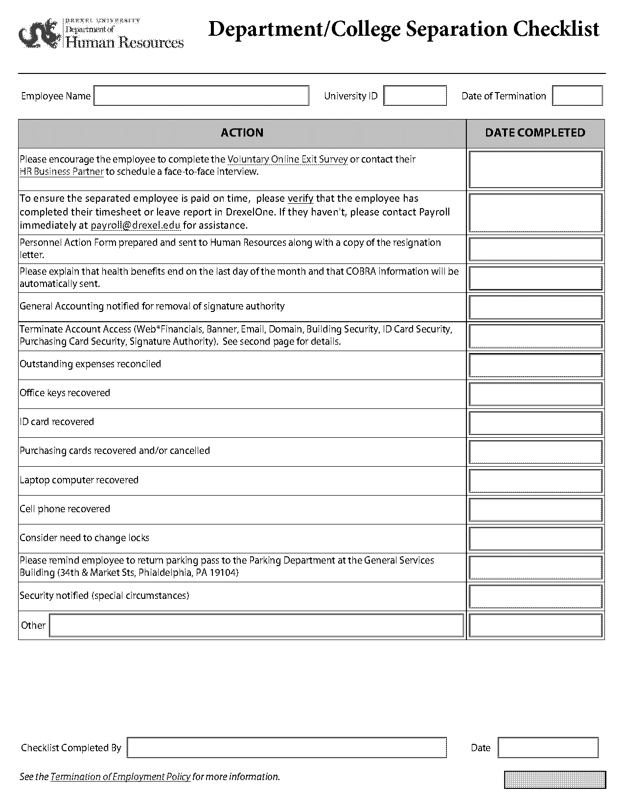 termination checklist for managers