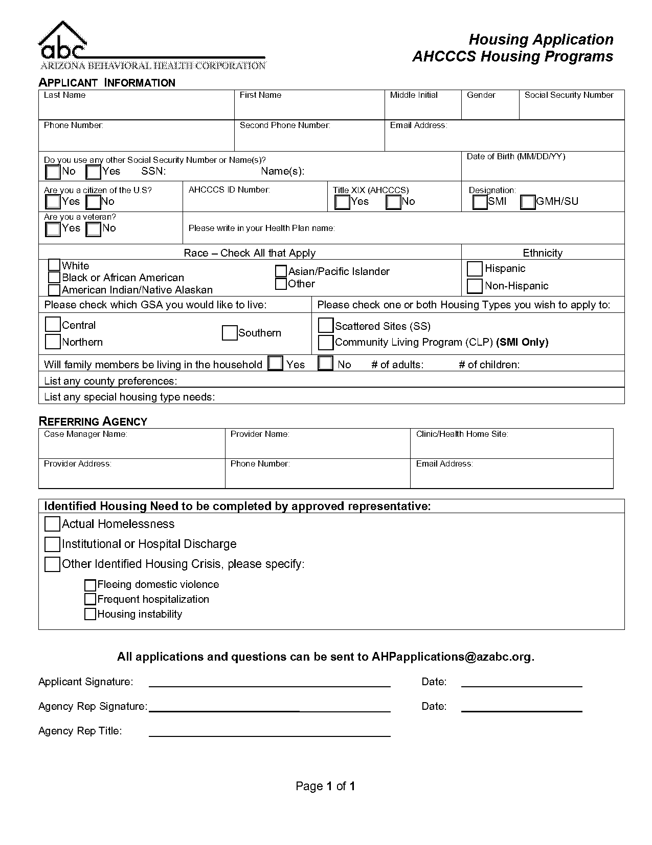 access to housing application form