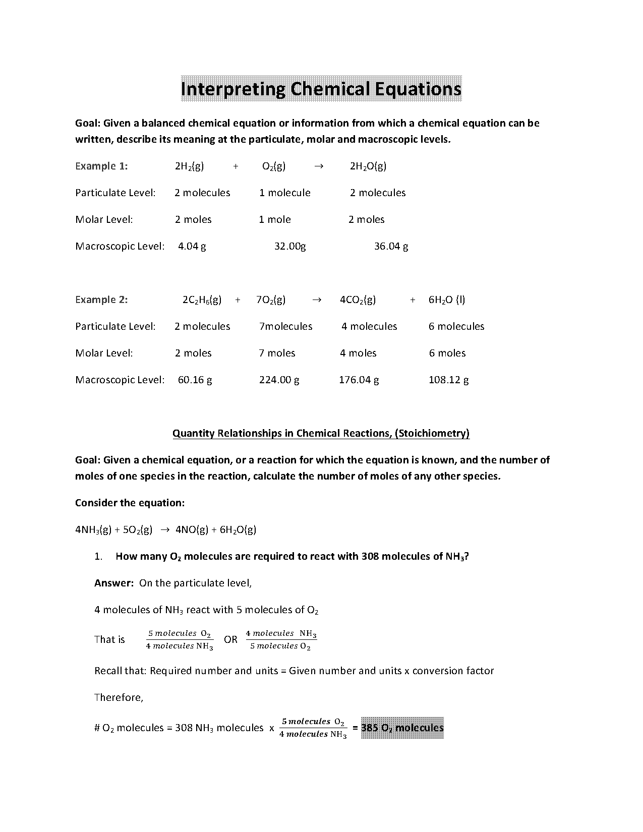 balancing and interpreting chemical equations worksheet answers