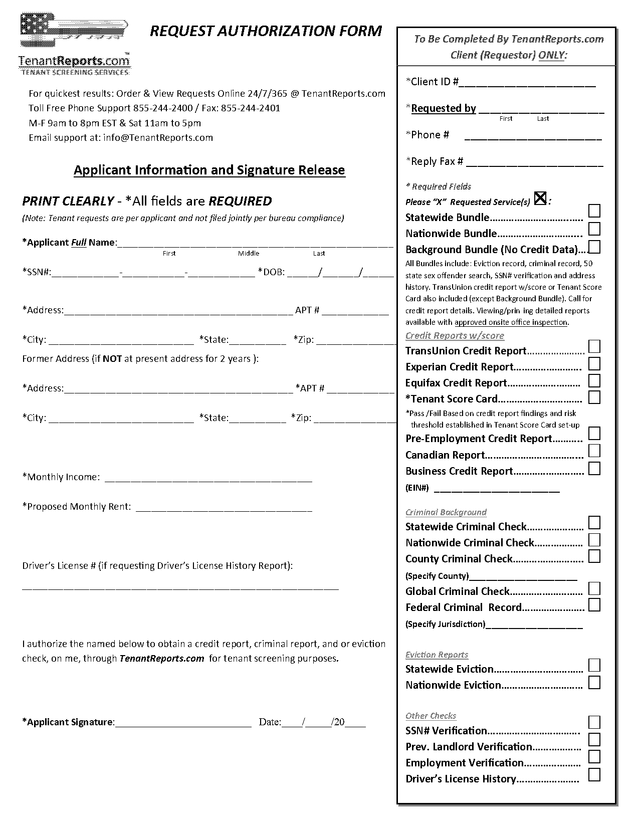 landlord credit report release authorization form