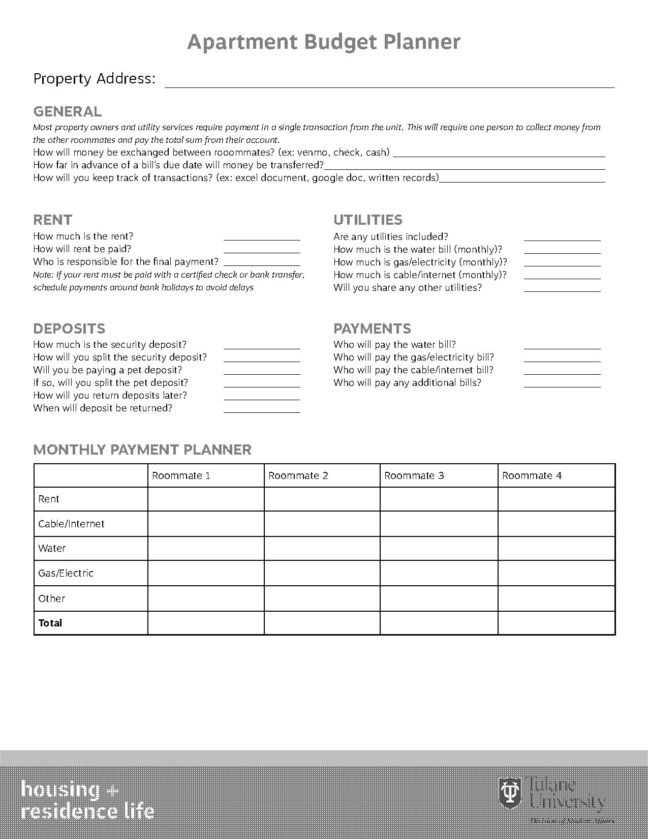 budget spreadsheets for an apartment