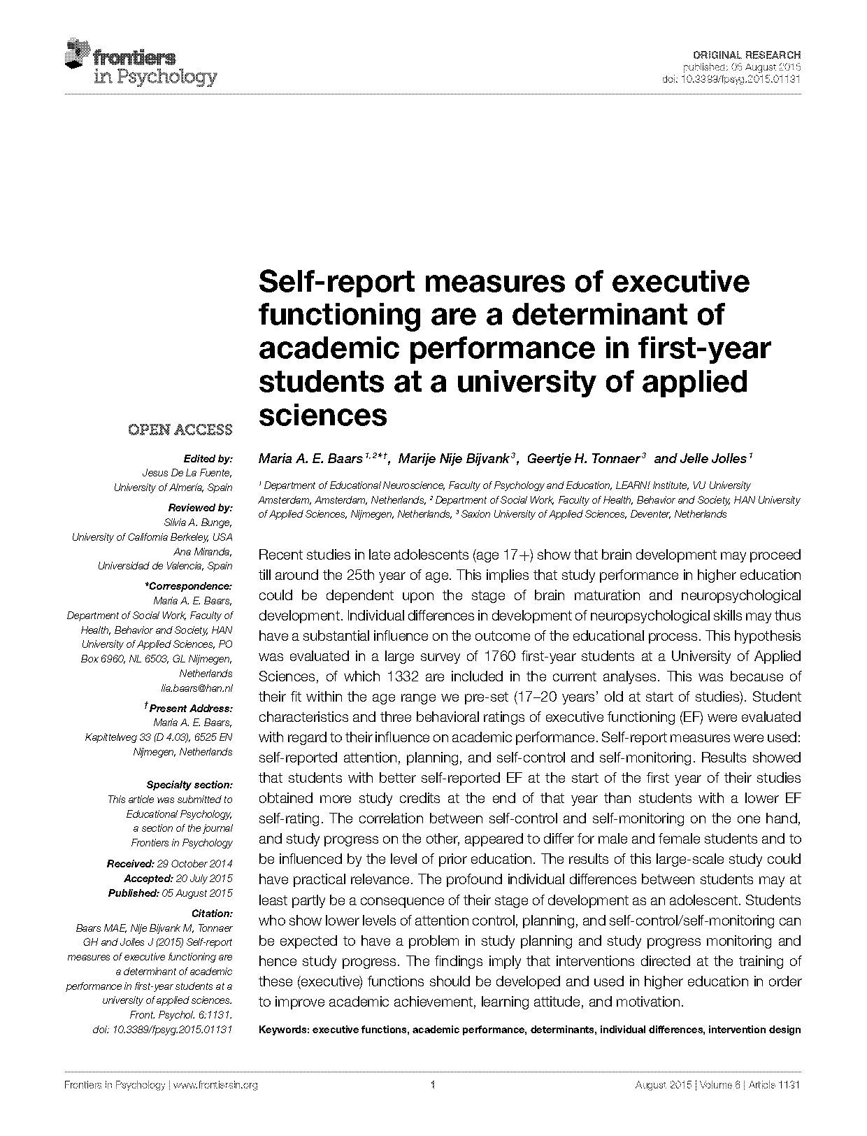 self reported academic performance questionnaire