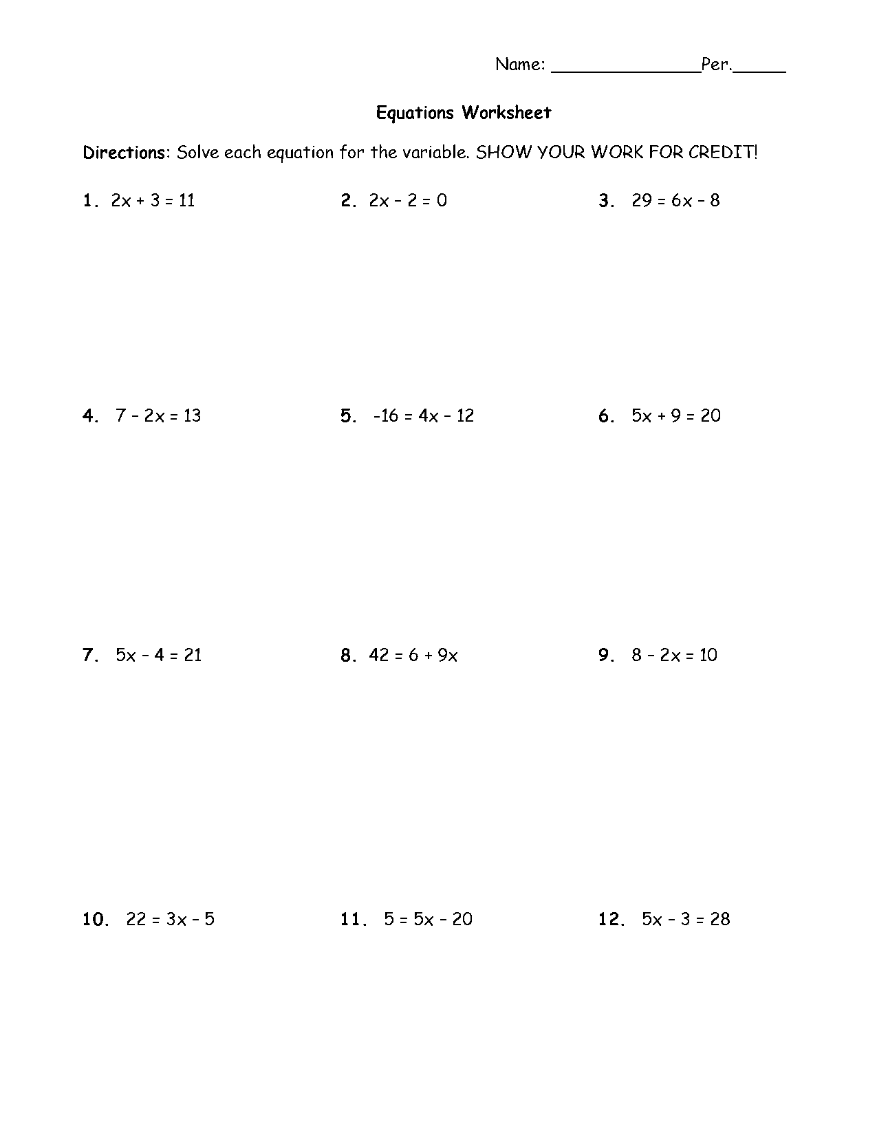 multi step equations worksheet answers