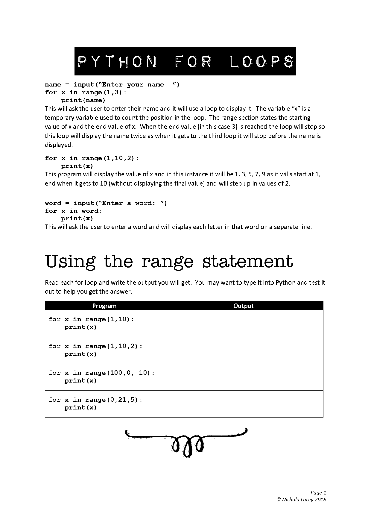 write a program on printing name using loops