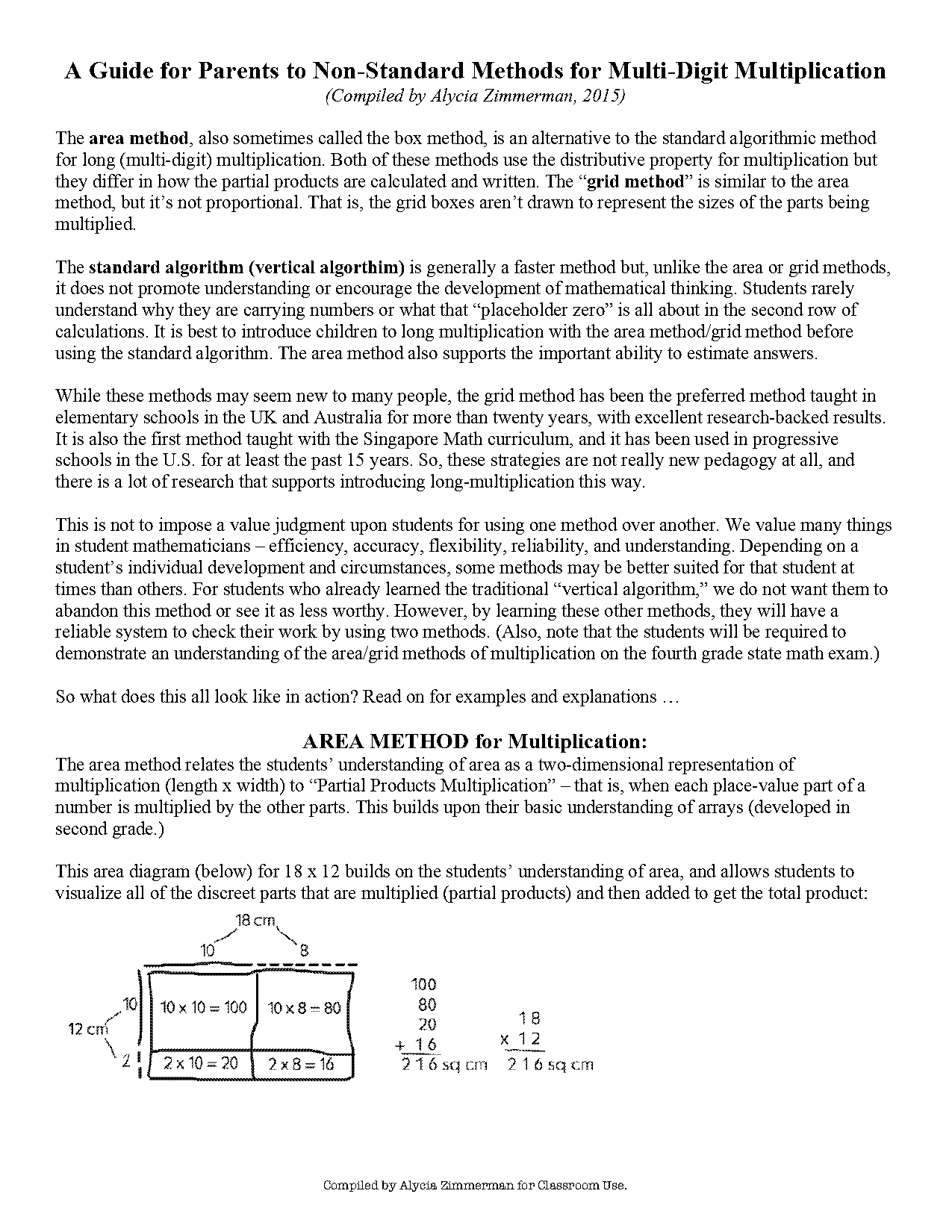 grid method of multiplication worksheets