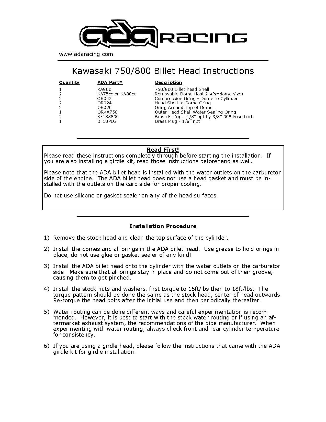 ada kawasaki girdle kit instructions