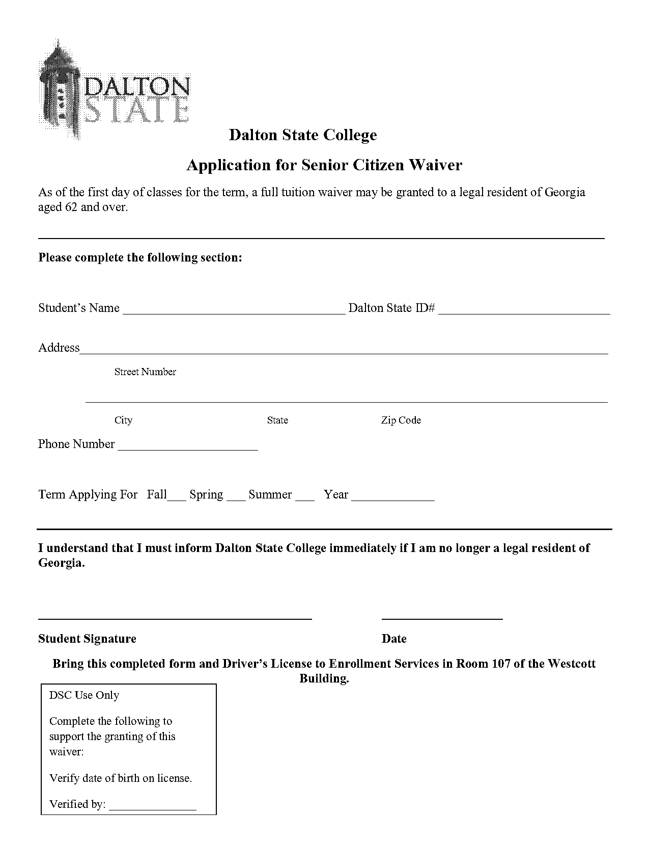 dalton state college application fee