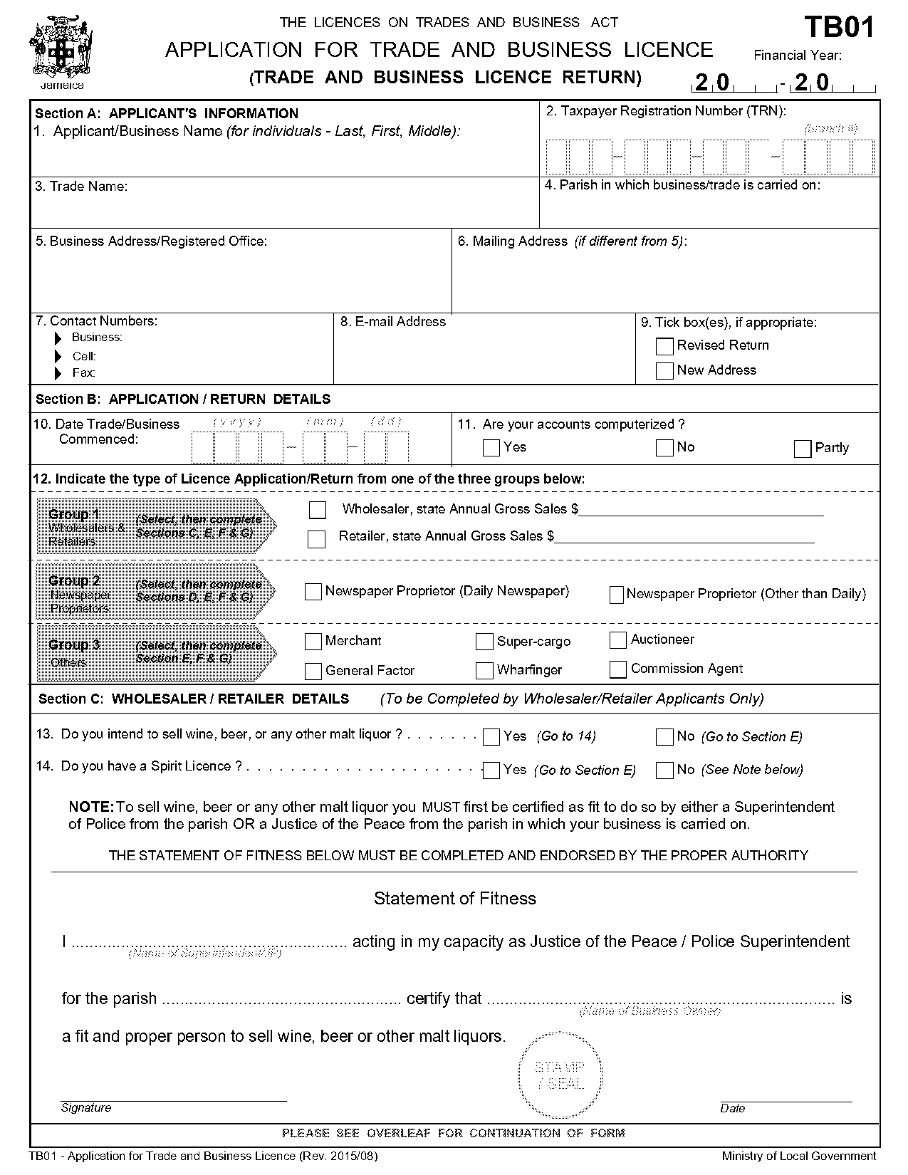 trade licence application form jamaica