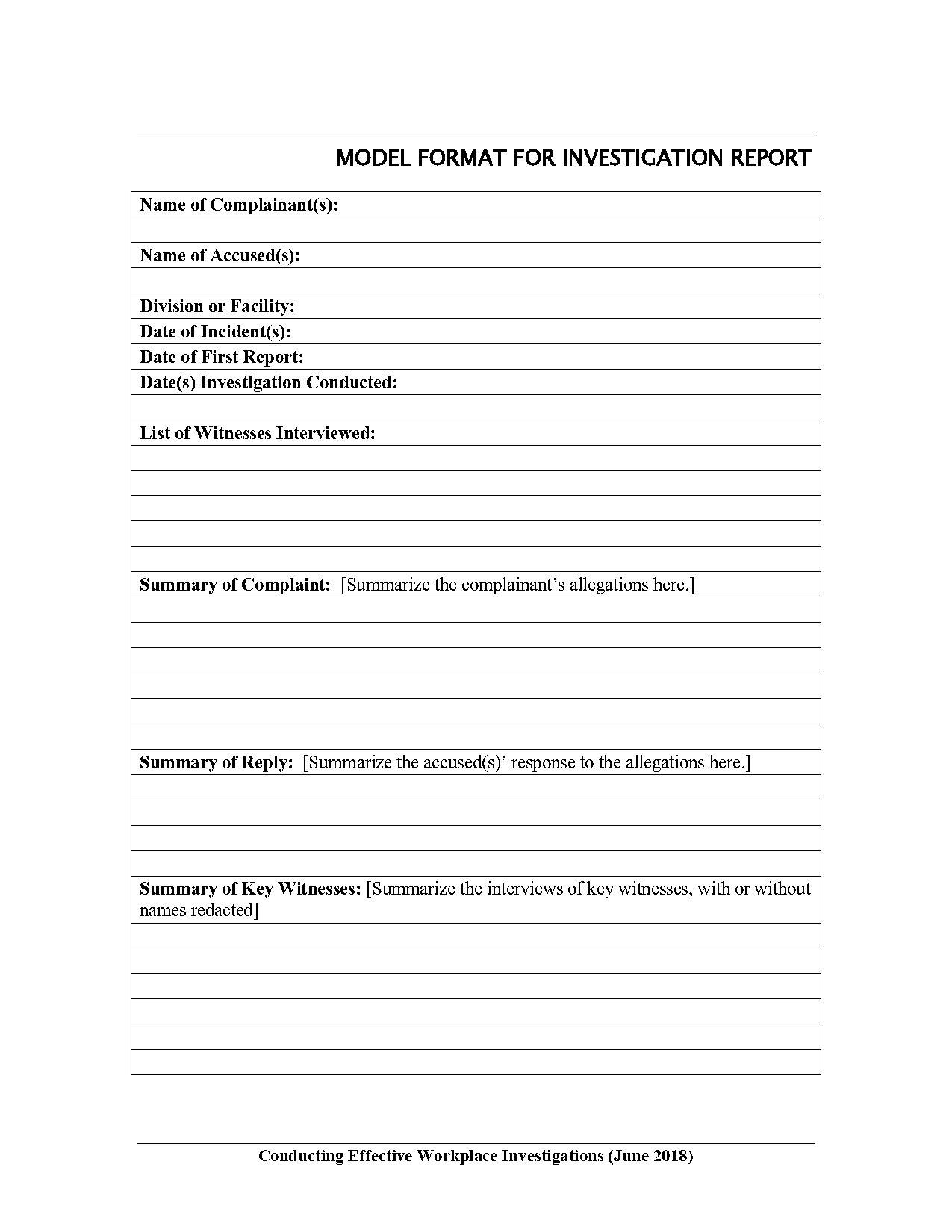 internal employee investigation report template