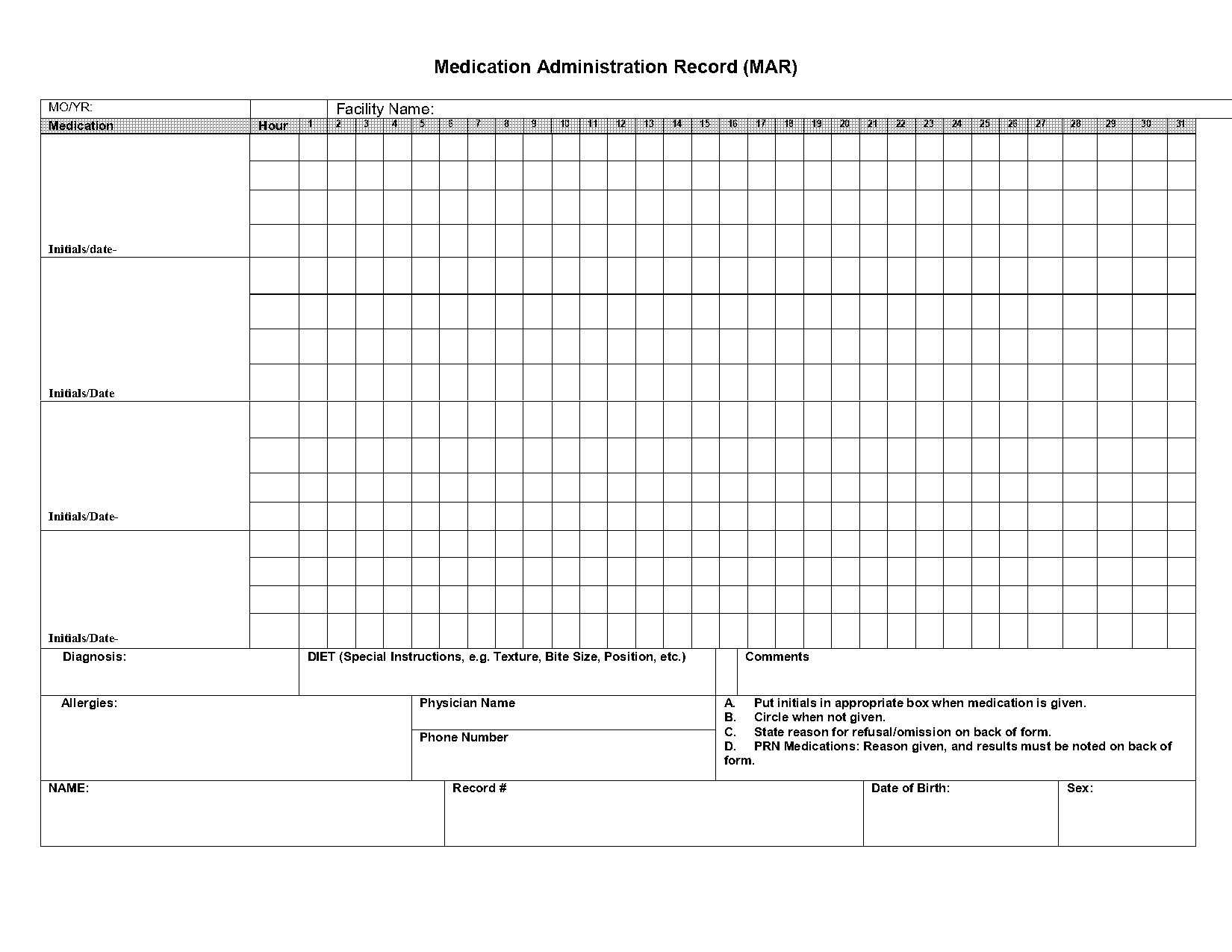 example of blank medication administration record