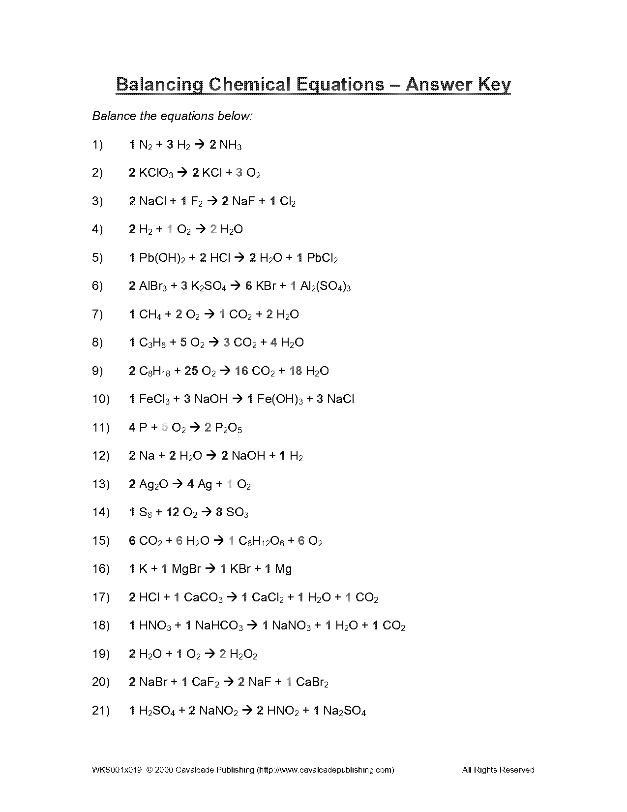 balancing and interpreting chemical equations worksheet answers