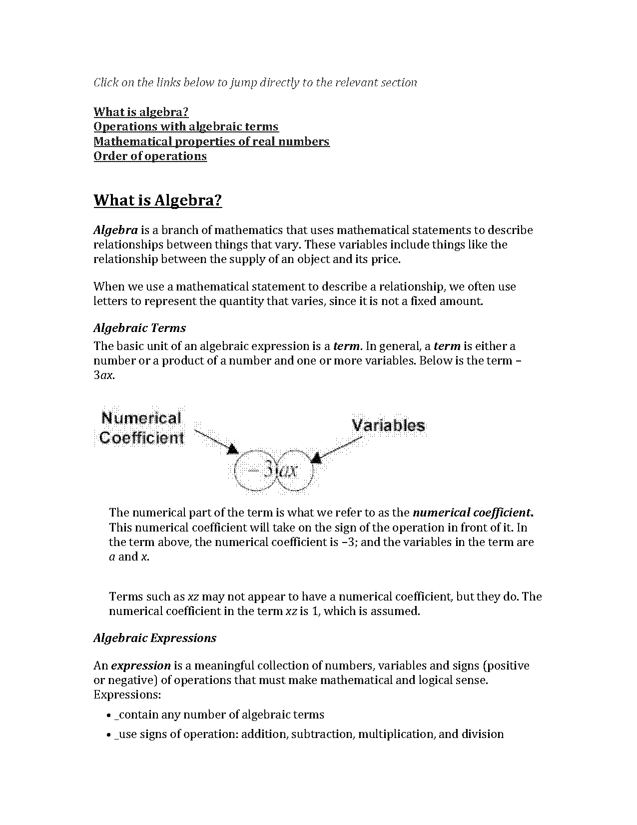 define numerical expression math term