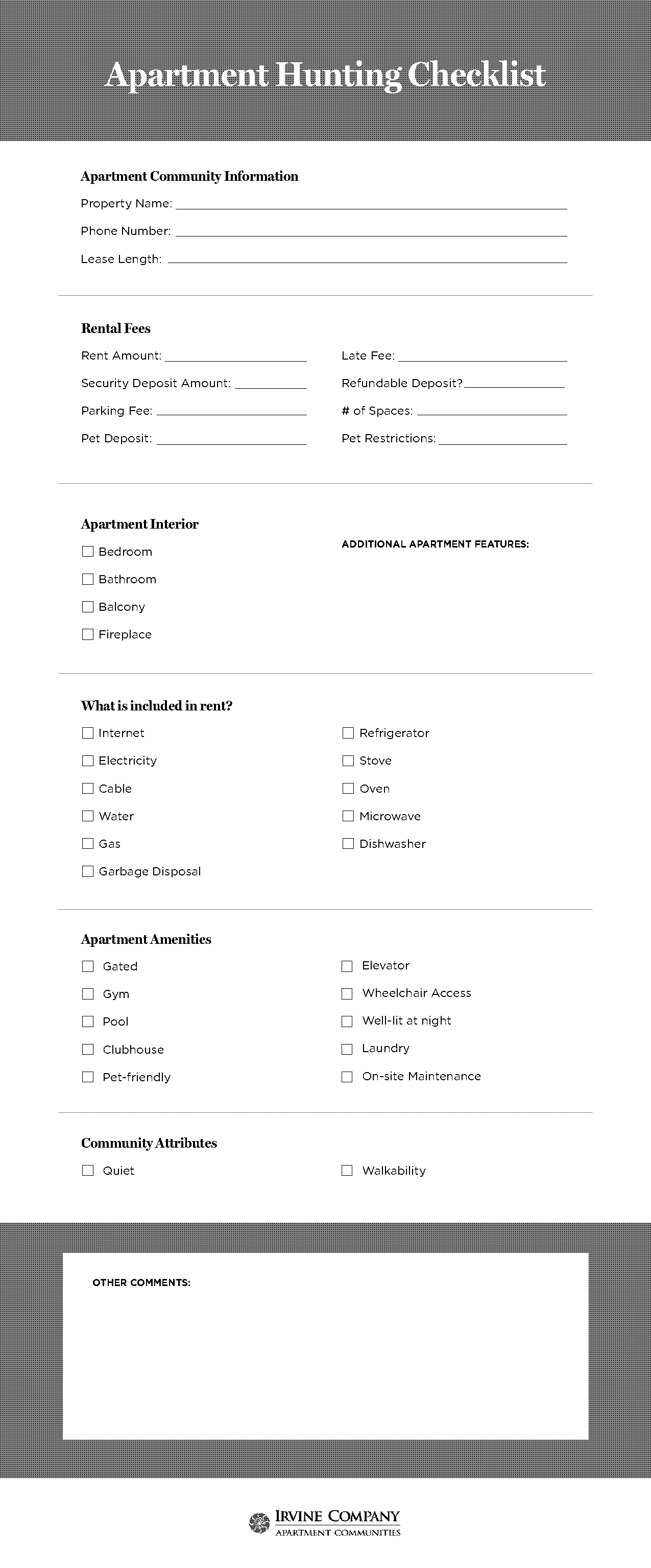 checklist for apartment hunting