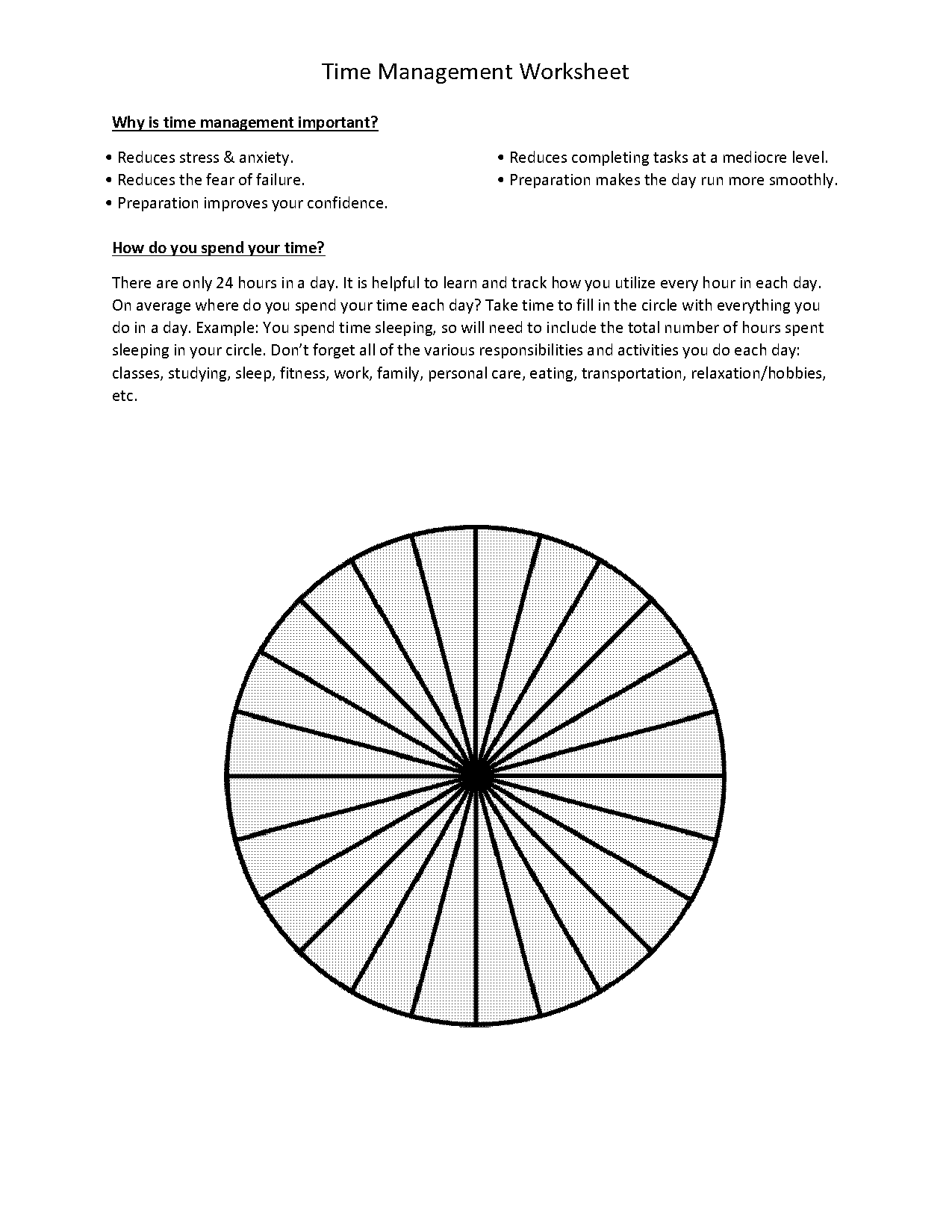 time management evaluation sheet