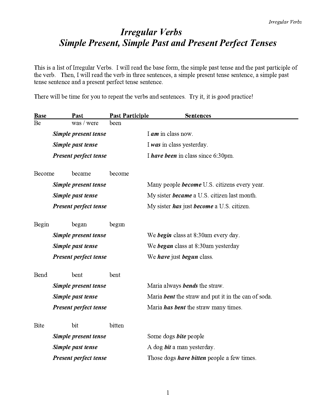 match past and present verbs