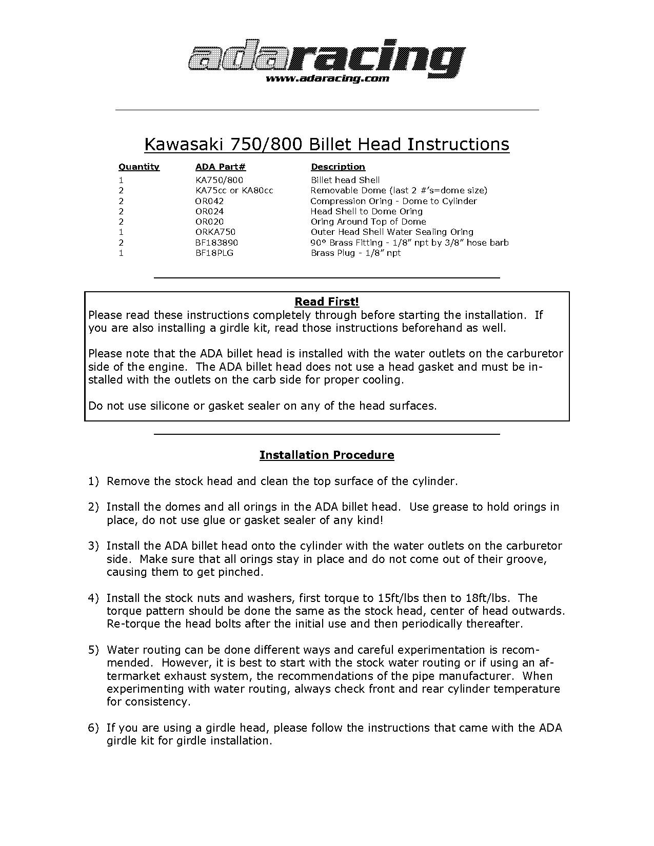 ada kawasaki girdle kit instructions