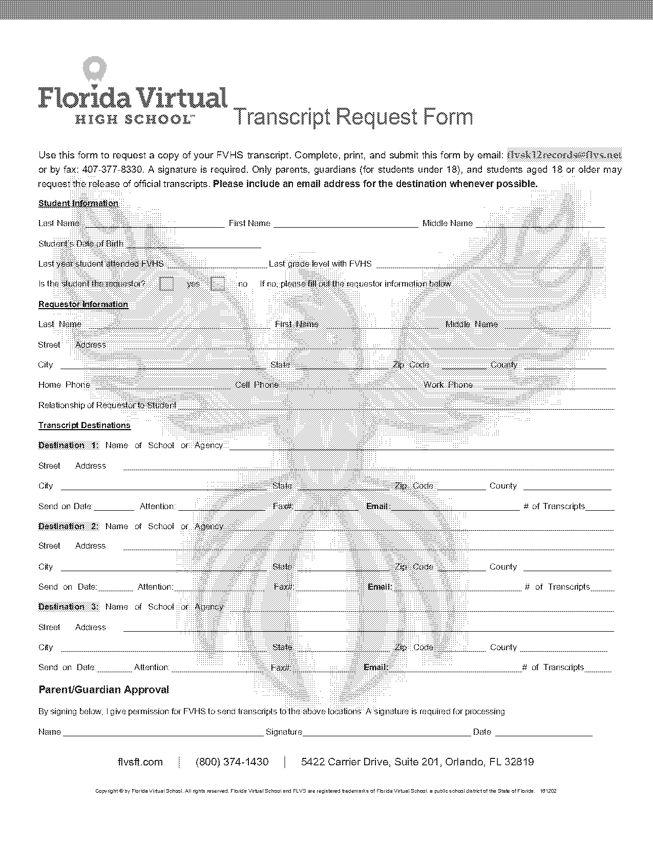 high school transcript request form florida