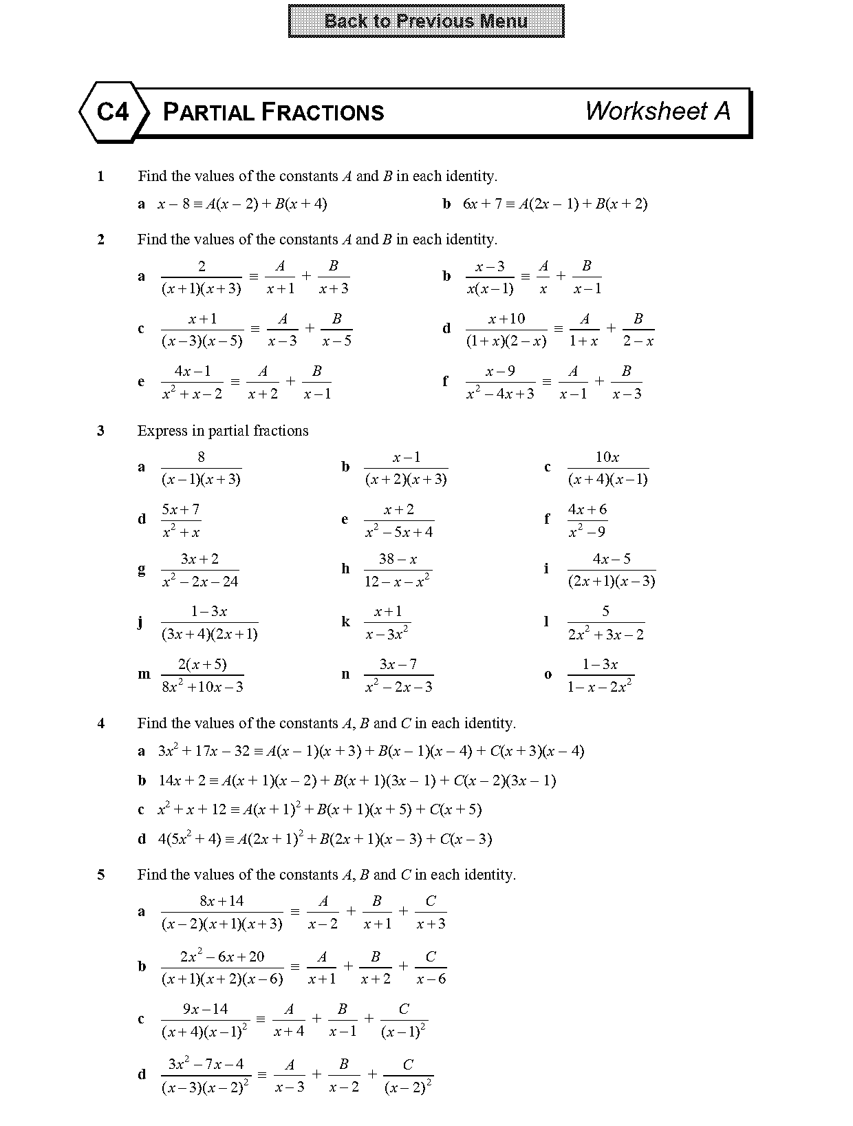 partial fractions worksheet pdf