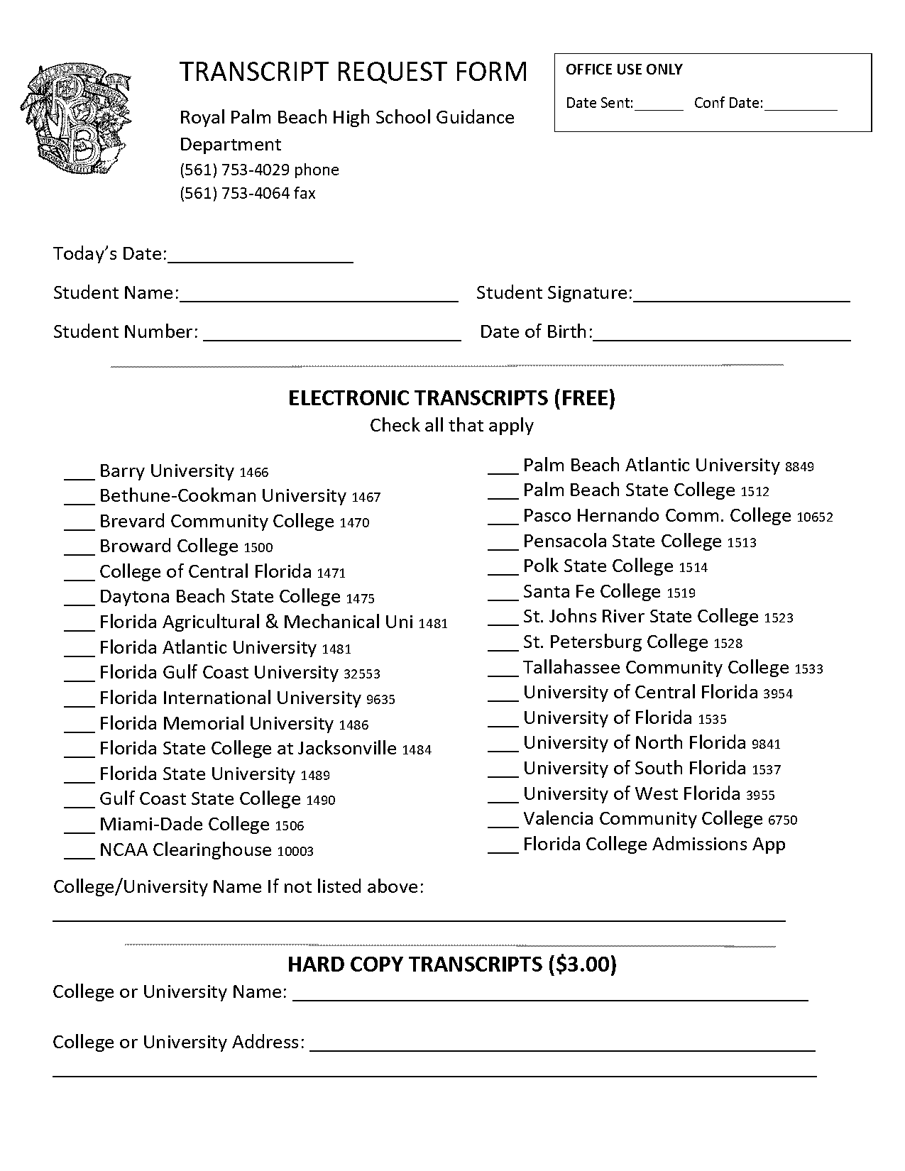 high school transcript request form florida