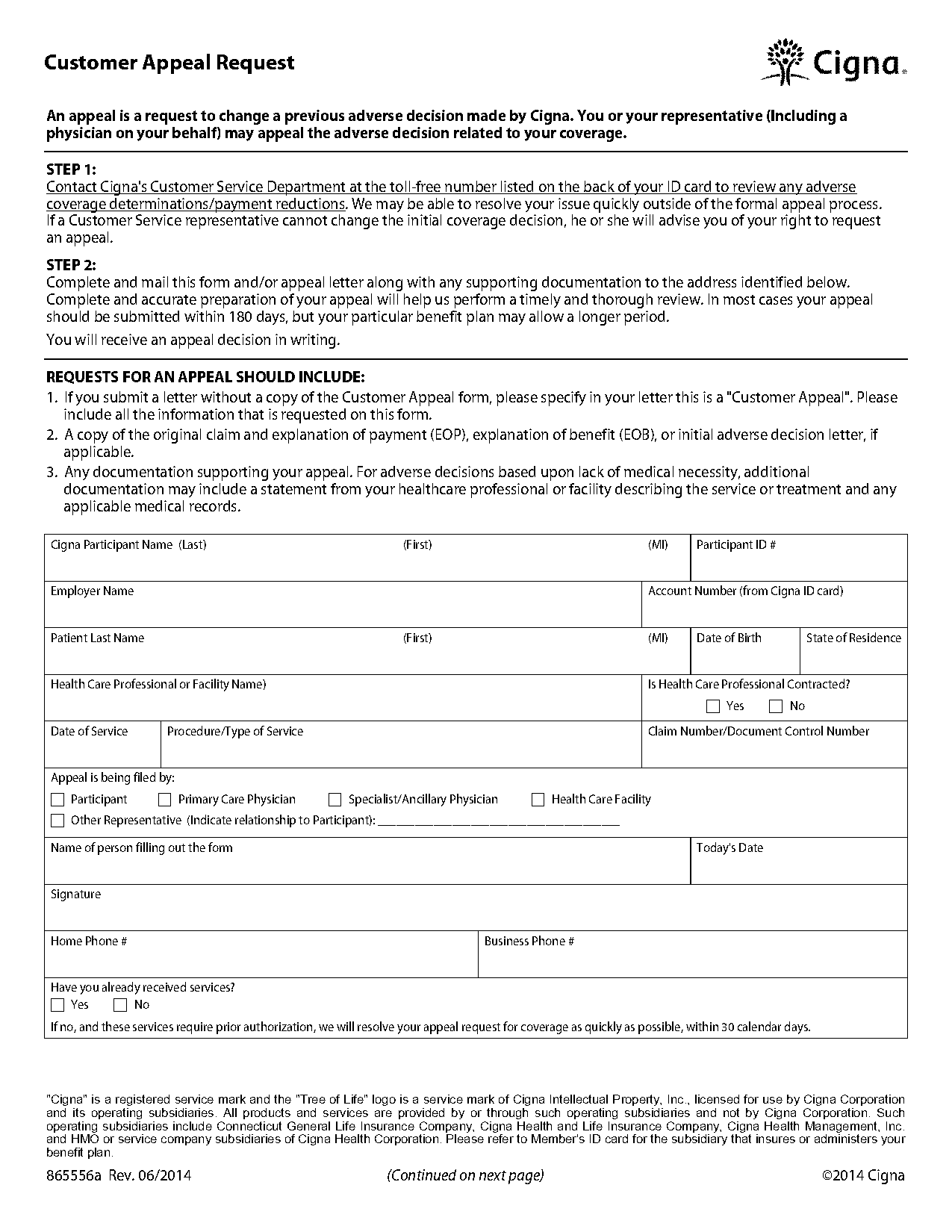 cigna claim appeal form