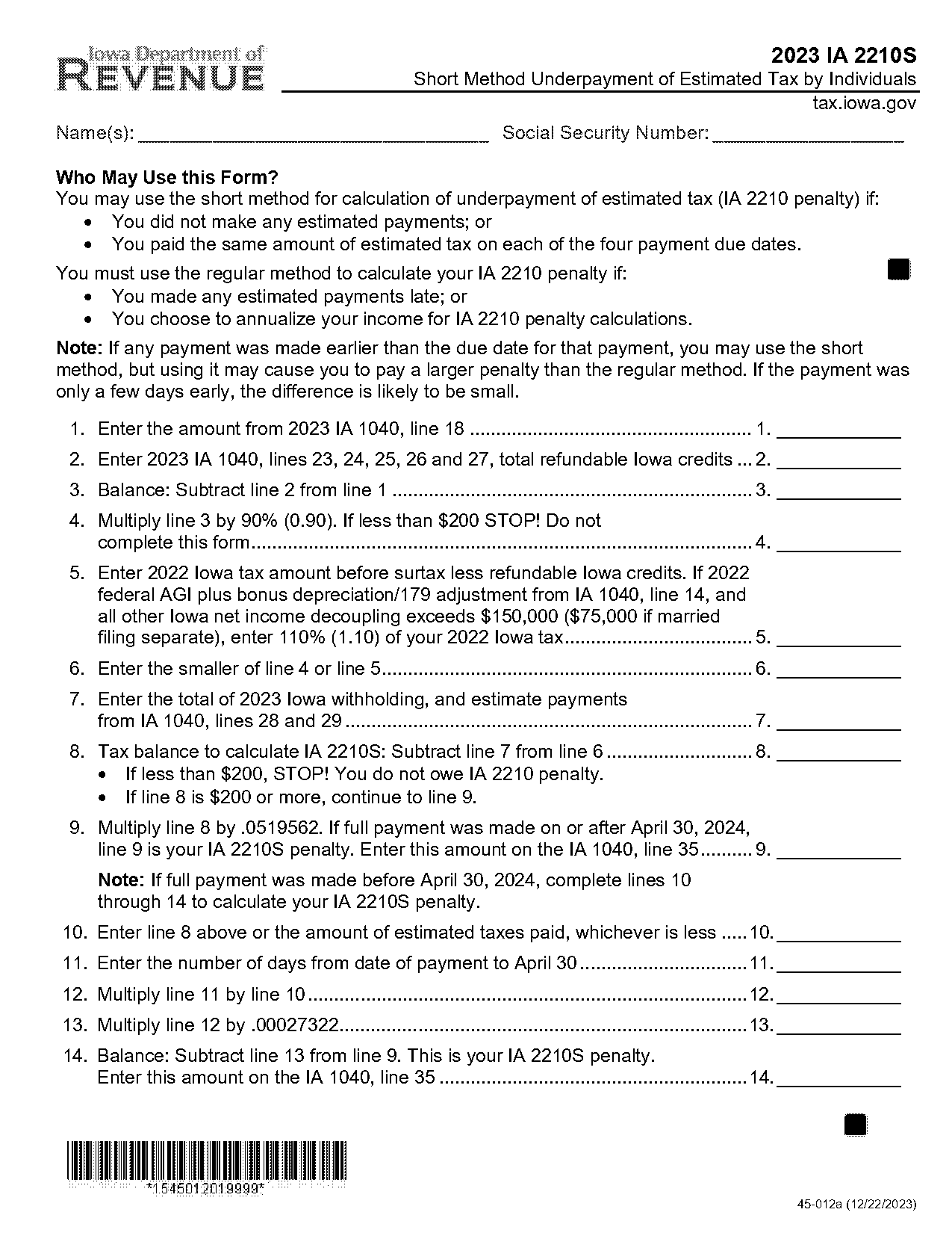 penalty for underestimated tax