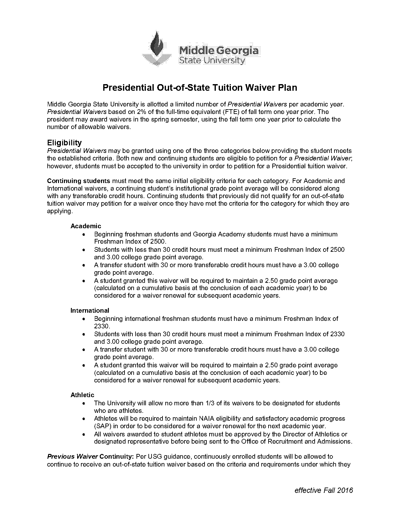 georgia state university waiver