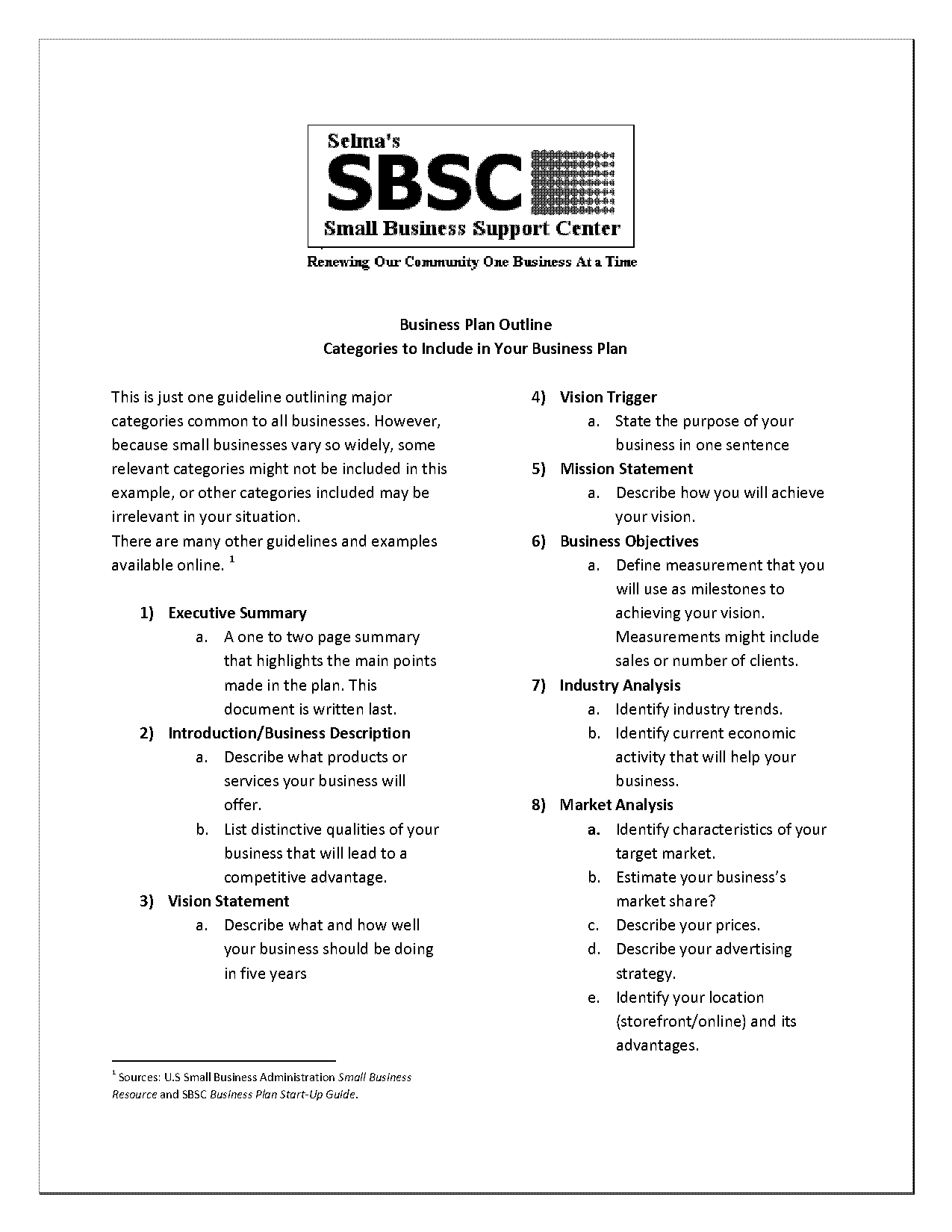 example of a small business plan outline