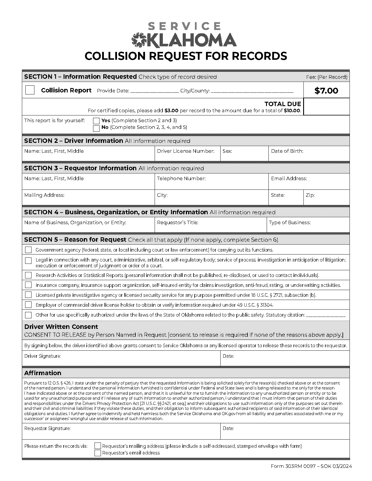 traffic collision report request form