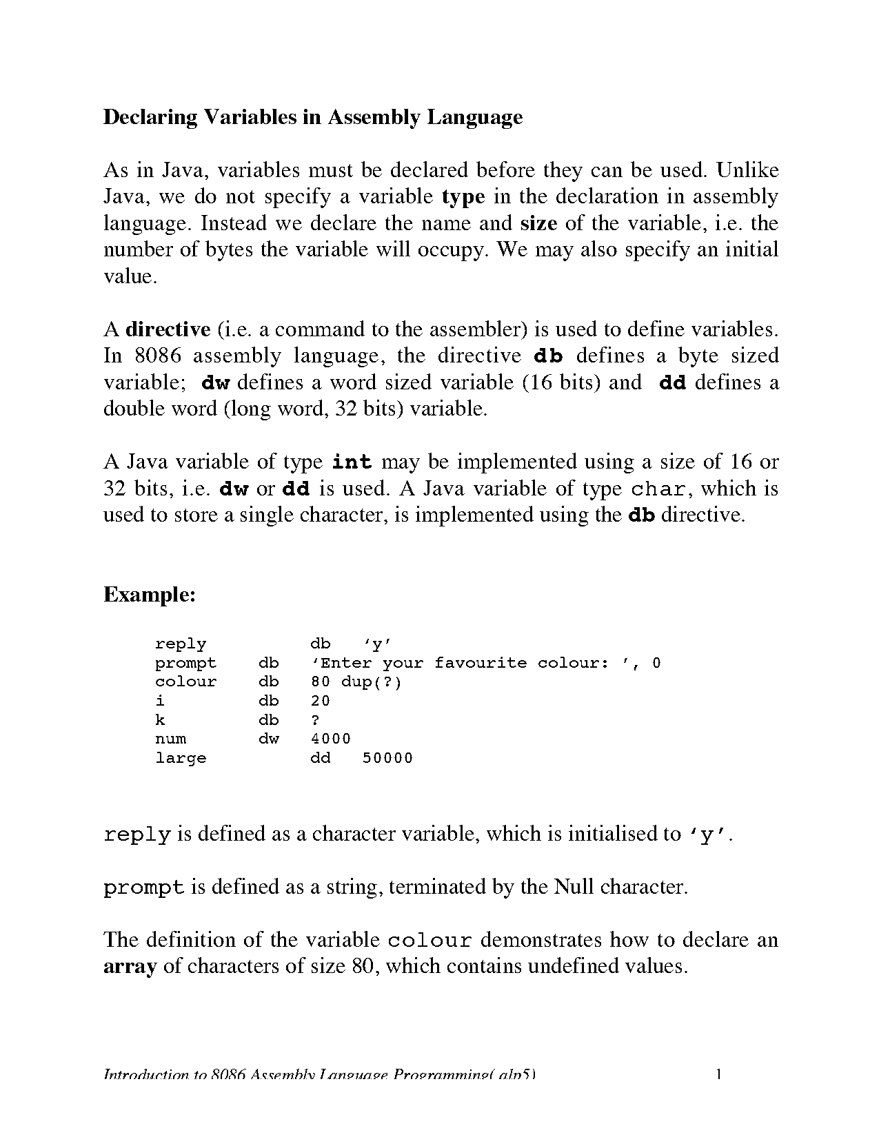 java declare character variable