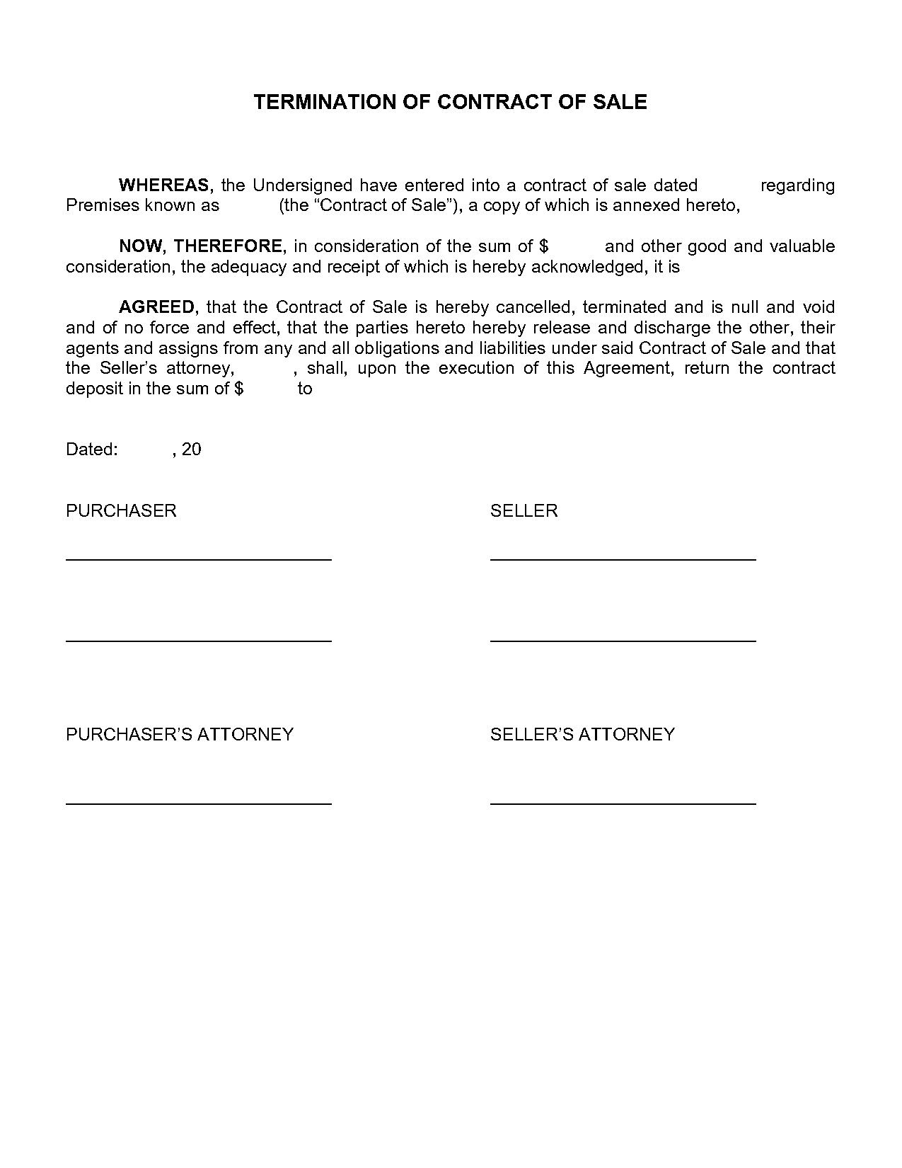 purchase agreement cancellation letter