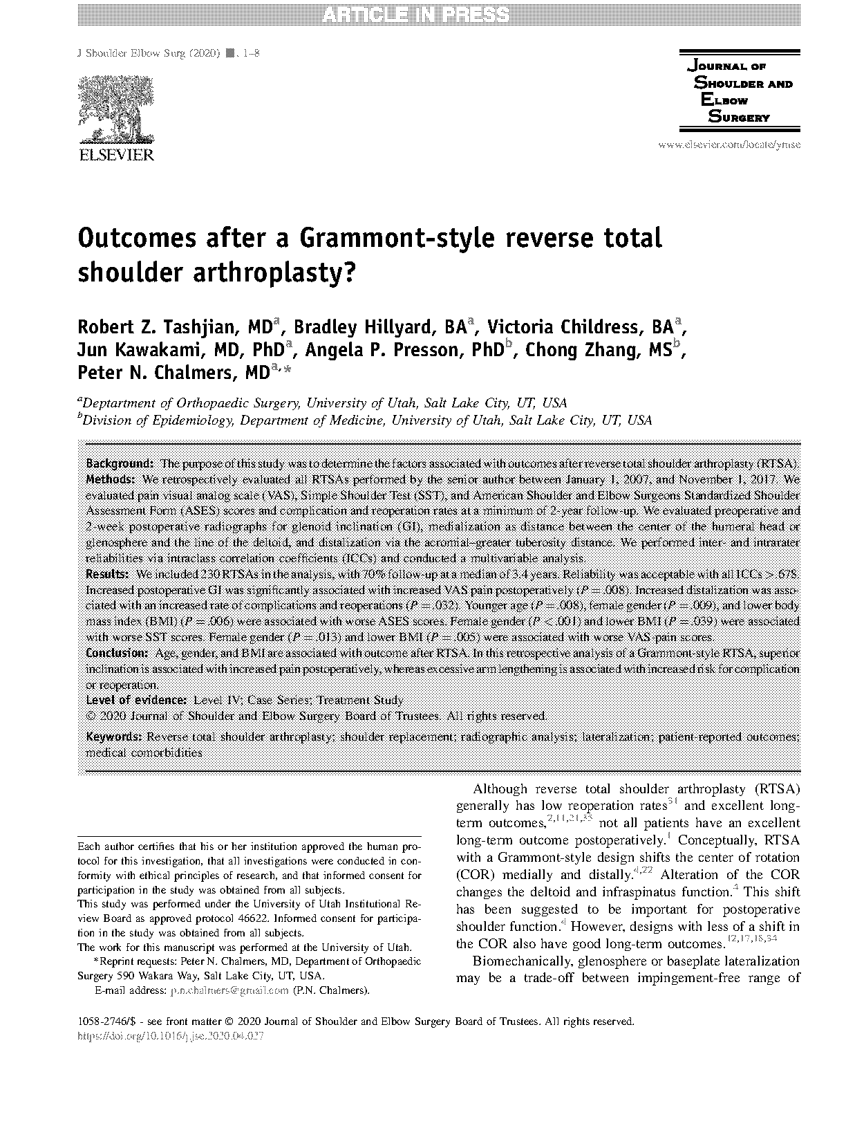 journal of arthroplasty reference style